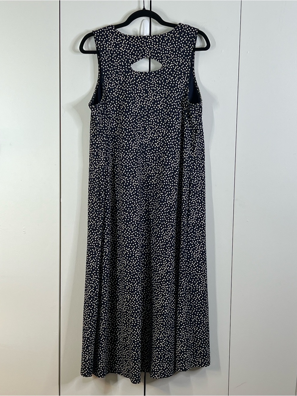 J. Jill M Navy White Polka Dot Sleeveless Midi Dress Women’s A-Line Keyhole Back - Picture 4 of 9